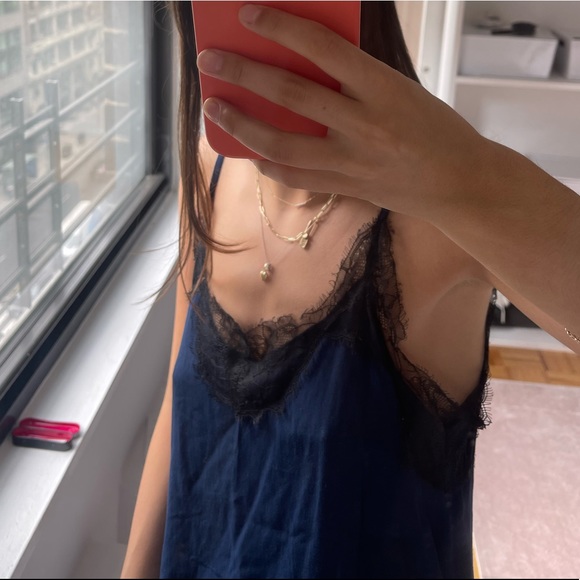 ZARA navy and delicate black lace tank - Picture 4 of 7